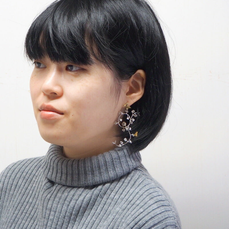 DECOvienya handmade accessories sparrow and vine earrings silver &amp; brass one ear [DE-136] 