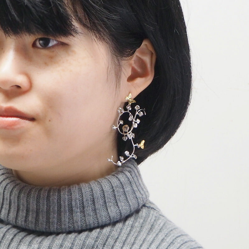 DECOvienya handmade accessories sparrow and vine earrings silver &amp; brass one ear [DE-136] 