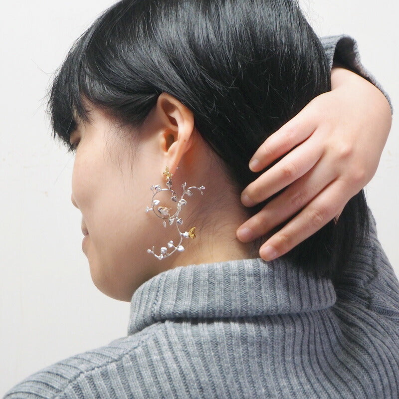 DECOvienya handmade accessories sparrow and vine earrings silver &amp; brass one ear [DE-136] 