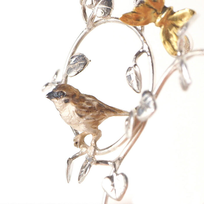 DECOvienya handmade accessories sparrow and vine earrings silver &amp; brass one ear [DE-136] 