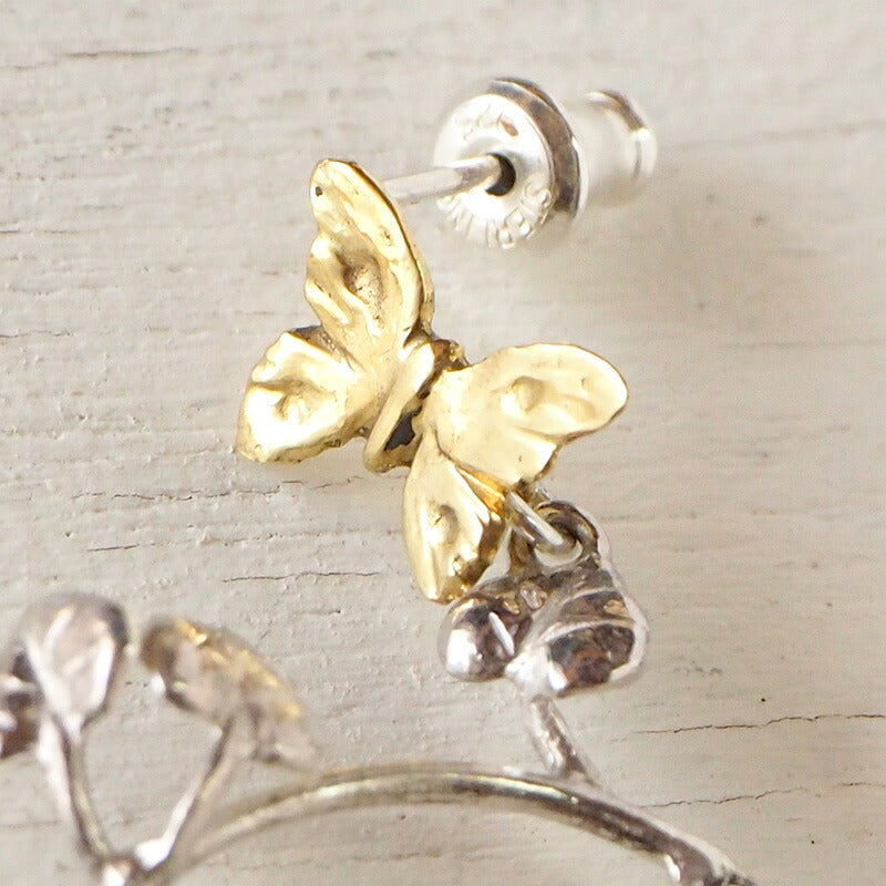 DECOvienya handmade accessories sparrow and vine earrings silver &amp; brass one ear [DE-136] 