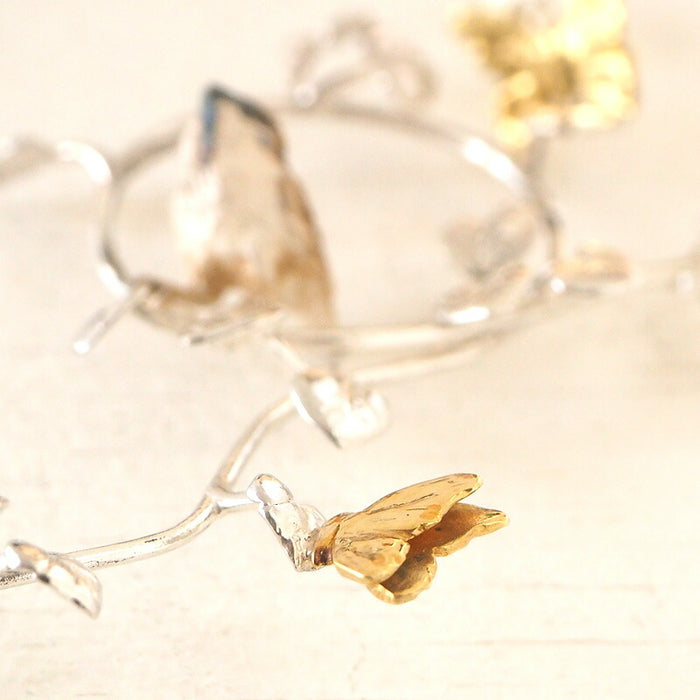 DECOvienya 手工配飾麻雀和藤耳環銀和黃銅一隻耳朵 [DE-136] 
