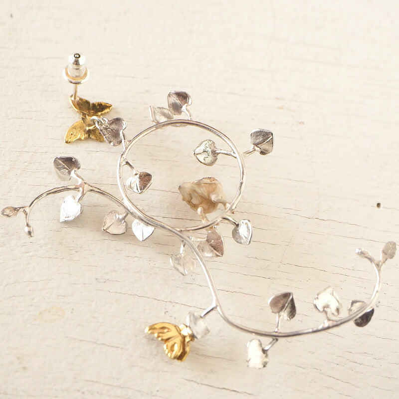 DECOvienya handmade accessories sparrow and vine earrings silver &amp; brass one ear [DE-136] 