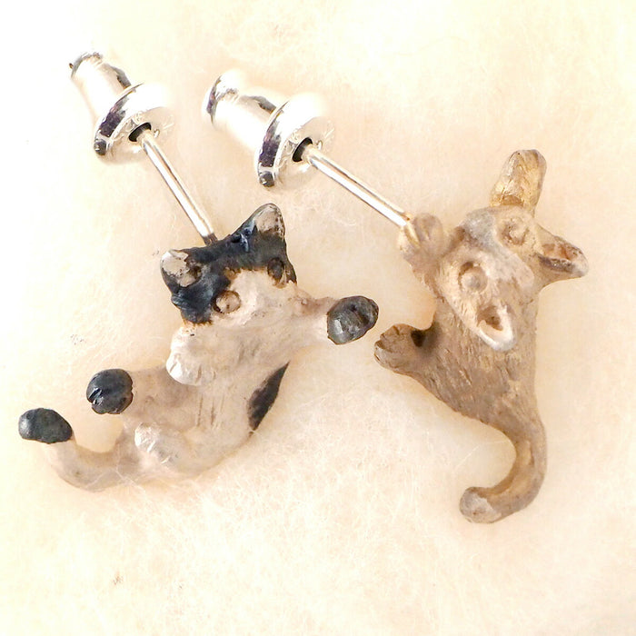 DECOvienya Handcrafted Accessory Crazy Cat Earrings Brown Tiger &amp; Hachiware Set of 2 [DE-137] 