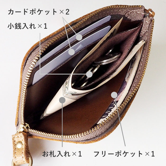 [Choose from 7 colors] Leather workshop PARLEY “ELK” Finland Elk L-shaped zipper compact wallet [FE-07] 