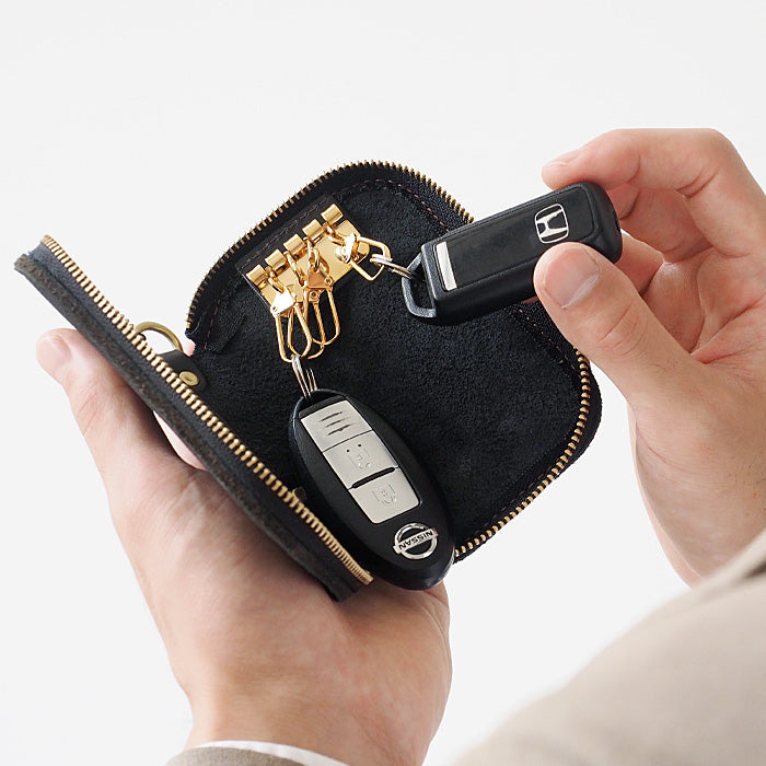 [Choose from 8 colors] Leather workshop PARLEY “ELK” smart key case [FE-68] Holds 2 smart keys, can be mounted up to 3 