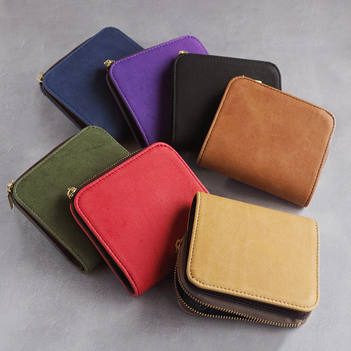 [Choose from 7 colors] Leather workshop PARLEY “ELK” Finnish elk bi-fold wallet compact wallet [FE-72] small wallet mini wallet compact wallet 