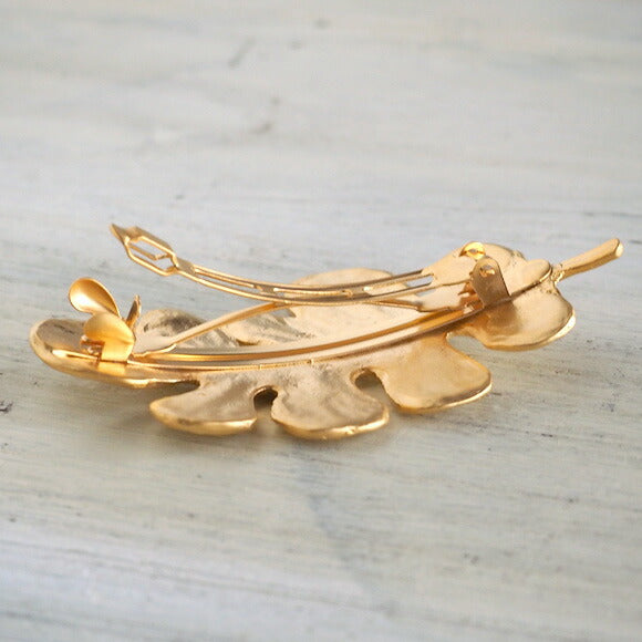 [2 colors] February (with lid) Southern leaf barrette 18 gold plated or rhodium plated [FT-FSB-005] 