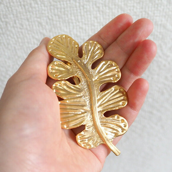 [2 colors] February (with lid) Southern leaf barrette 18 gold plated or rhodium plated [FT-FSB-005] 