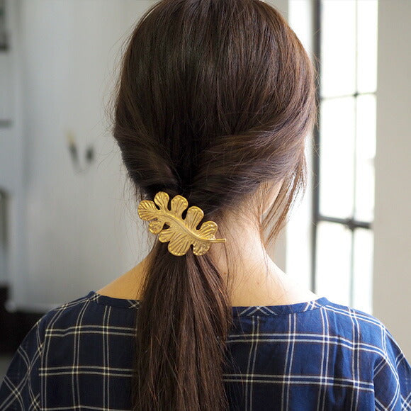 [2 colors] February (with lid) Southern leaf barrette 18 gold plated or rhodium plated [FT-FSB-005] 