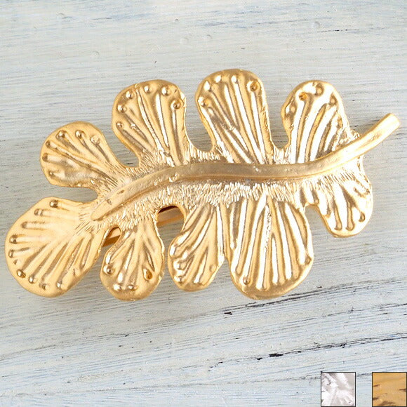 [2 colors] February (with lid) Southern leaf barrette 18 gold plated or rhodium plated [FT-FSB-005] 