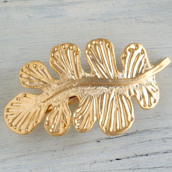 [2 colors] February (with lid) Southern leaf barrette 18 gold plated or rhodium plated [FT-FSB-005] 