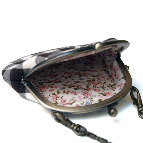 poussette Gamaguchi 3.3 inch “Gingham Check Choco” with chain [g33070007k] 