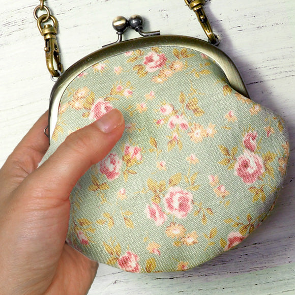 poussette Gamaguchi 3.3 inch “Flower printed linen” with chain [g33110012k] 