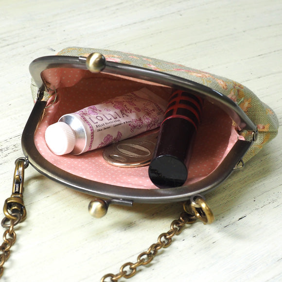 poussette Gamaguchi 3.3 inch “Flower printed linen” with chain [g33110012k] 