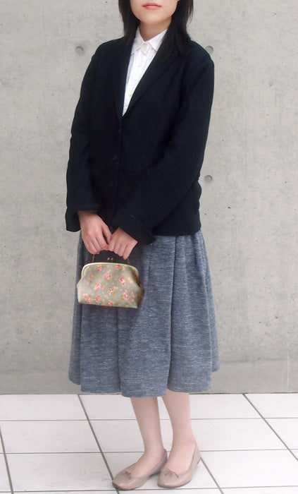 poussette Gamaguchi bag 5.5 inch with gusset “Flower printed linen” [g55110012] 