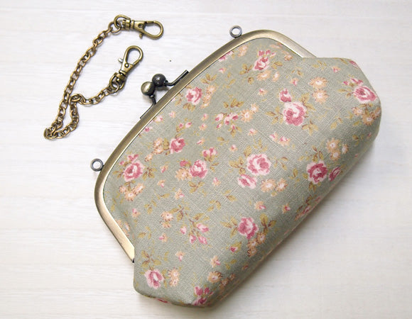 poussette Gamaguchi bag 5.5 inch with gusset “Flower printed linen” [g55110012] 