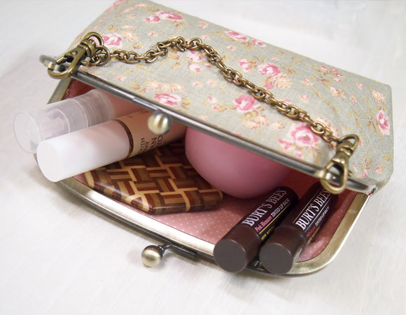 poussette Gamaguchi bag 5.5 inch with gusset “Flower printed linen” [g55110012] 