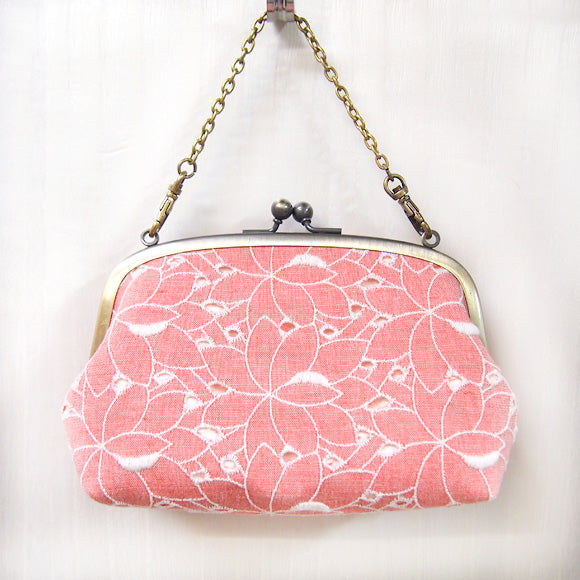 poussette Gamaguchi bag 5.5 inch with gusset “Flower lace salmon pink” [g55130001m] 