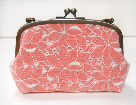 poussette Gamaguchi bag 5.5 inch with gusset “Flower lace salmon pink” [g55130001m] 