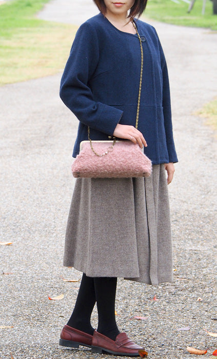 poussette Gamaguchi bag 8.0 inch with gusset “Wool loop” Misty Rose [g80150004] 