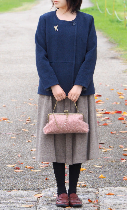 poussette Gamaguchi bag 8.0 inch with gusset “Wool loop” Misty Rose [g80150004] 