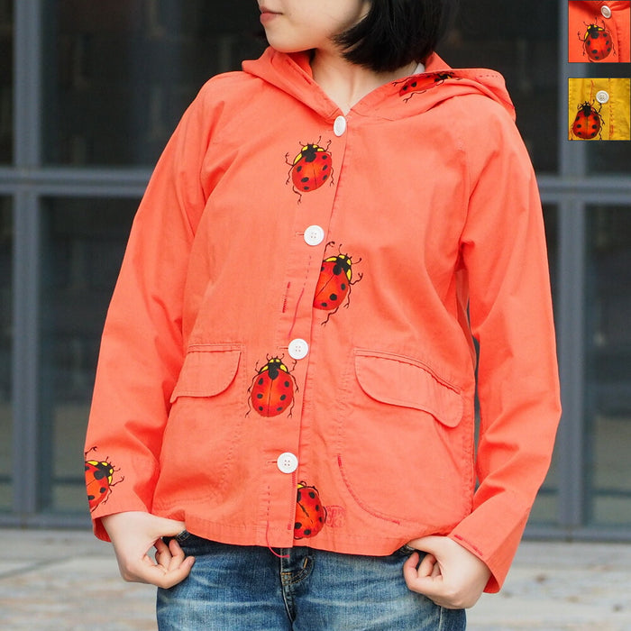 GEN SENCE Hand-painted &amp; Hand-embroidered Remake Mountain Parka "Ladybug" Long Sleeve Ladies [GS-PK-01] 