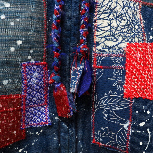 GEN SENCE Japanese Pattern Hand Painted &amp; Remade Zip Hoodie Long Sleeve "Jidai Festival" Indigo Men's [GS-PK-IND01] 