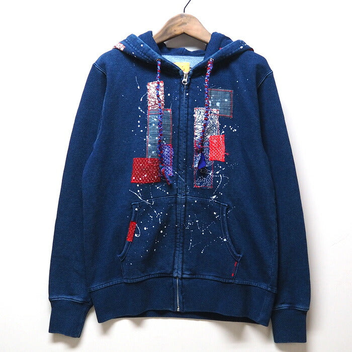 GEN SENCE Japanese Pattern Hand Painted &amp; Remade Zip Hoodie Long Sleeve "Jidai Festival" Indigo Men's [GS-PK-IND01] 