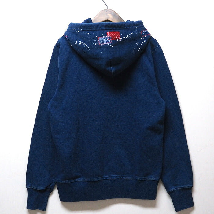 GEN SENCE Japanese Pattern Hand Painted &amp; Remade Zip Hoodie Long Sleeve "Jidai Festival" Indigo Men's [GS-PK-IND01] 