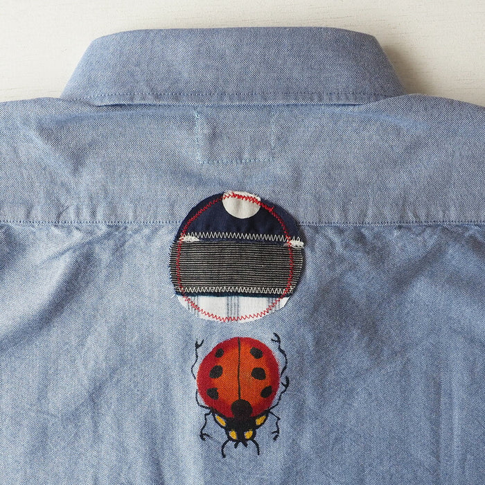 GEN SENCE Hand-painted Yuzen &amp; Remake "Round Circle Shirt" Button Down Shirt Short Sleeve Blue Men's [GS-SH-SS-01-BL] 