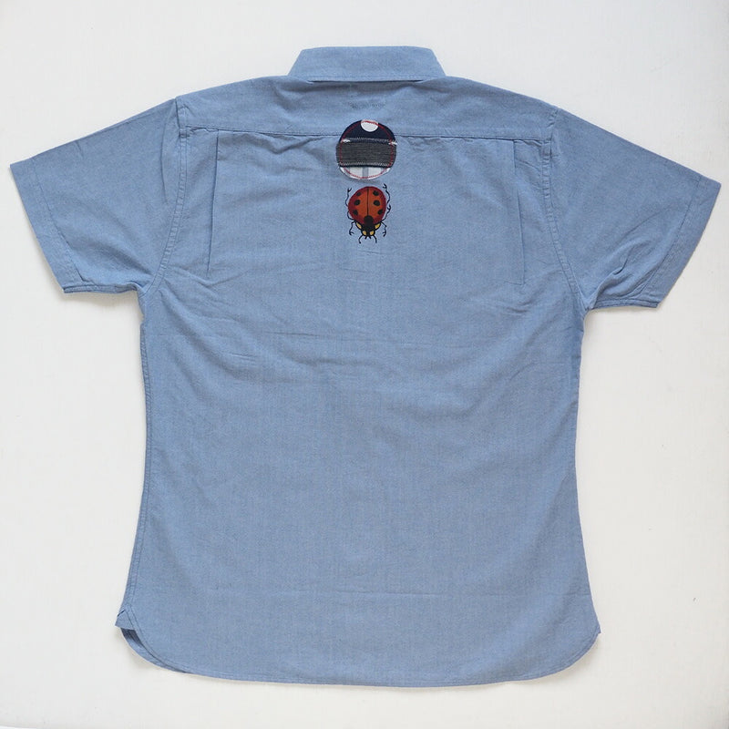 GEN SENCE Hand-painted Yuzen &amp; Remake "Round Circle Shirt" Button Down Shirt Short Sleeve Blue Men's [GS-SH-SS-01-BL] 