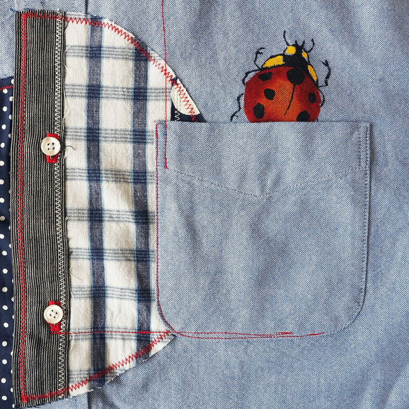 GEN SENCE Hand-painted Yuzen &amp; Remake "Round Circle Shirt" Button Down Shirt Short Sleeve Blue Men's [GS-SH-SS-01-BL] 