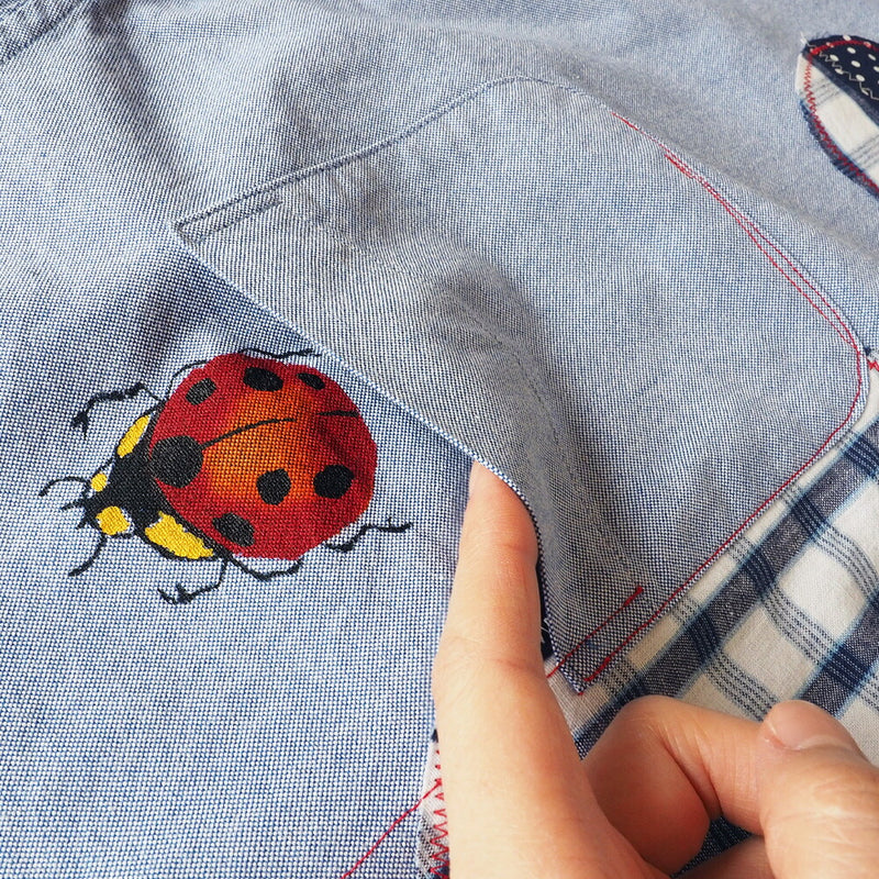 GEN SENCE Hand-painted Yuzen &amp; Remake "Round Circle Shirt" Button Down Shirt Short Sleeve Blue Men's [GS-SH-SS-01-BL] 