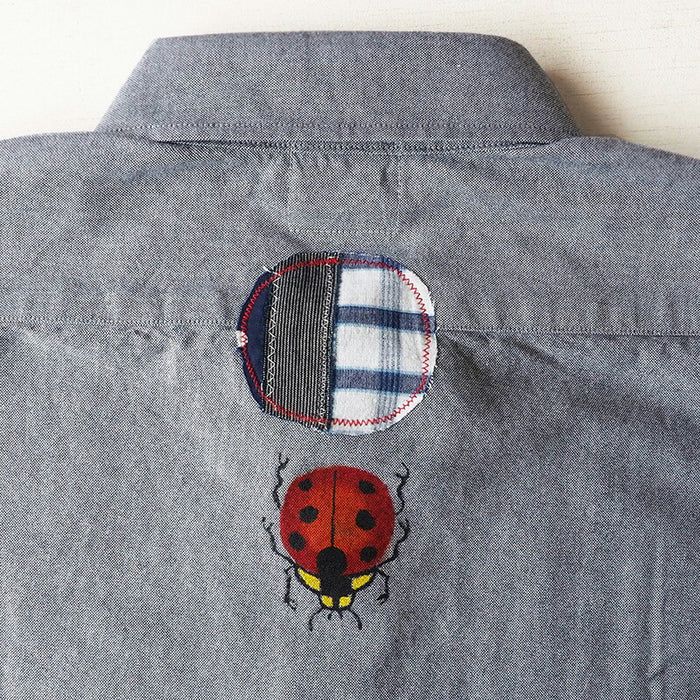 GEN SENCE Hand-painted Yuzen &amp; Remake "Round Circle Shirt" Button Down Shirt Short Sleeve Gray Men's [GS-SH-SS-01-GR] 