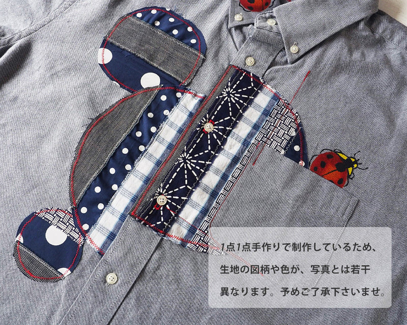 GEN SENCE Hand-painted Yuzen &amp; Remake "Round Circle Shirt" Button Down Shirt Short Sleeve Gray Men's [GS-SH-SS-01-GR] 