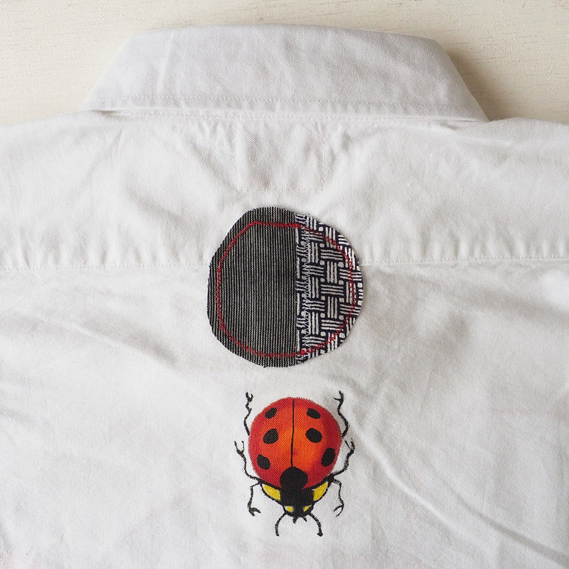 GEN SENCE Hand-painted Yuzen &amp; Remake "Round Circle Shirt" Button Down Shirt Short Sleeve White Men's [GS-SH-SS-01-WH] 