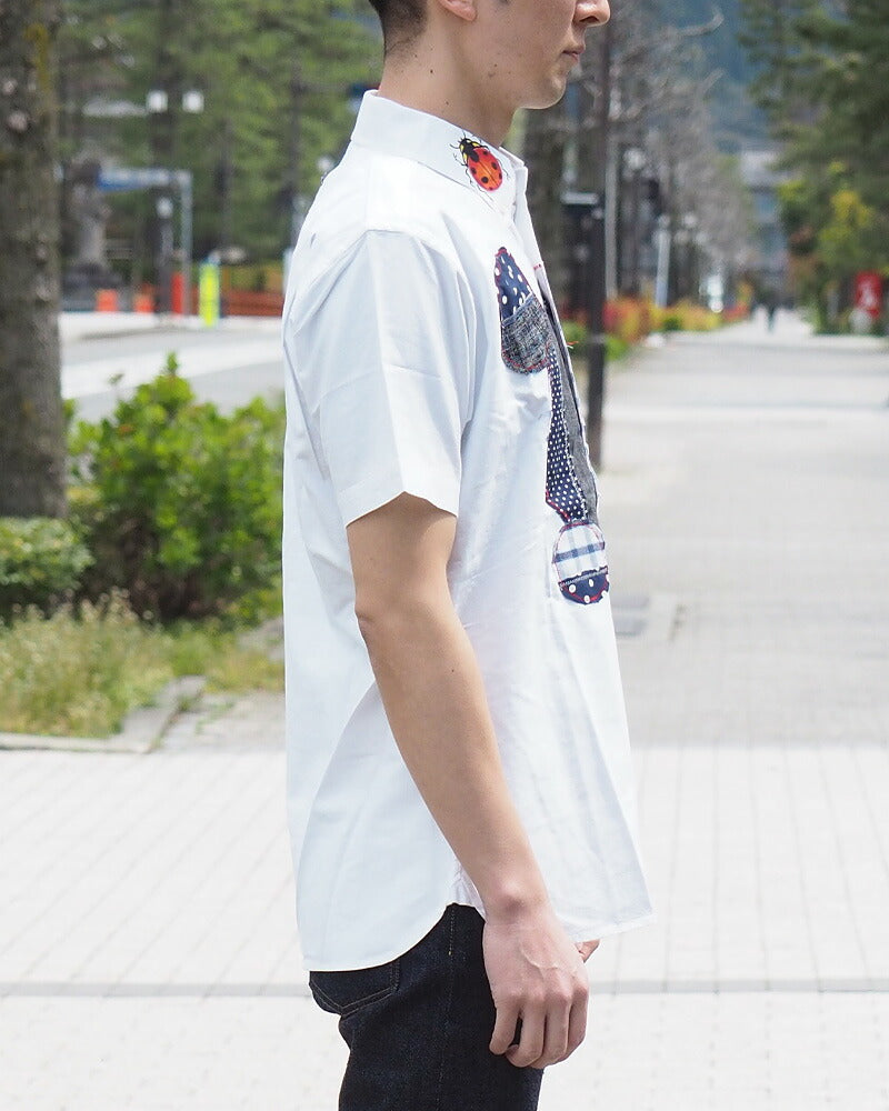 GEN SENCE Hand-painted Yuzen &amp; Remake "Round Circle Shirt" Button Down Shirt Short Sleeve White Men's [GS-SH-SS-01-WH] 