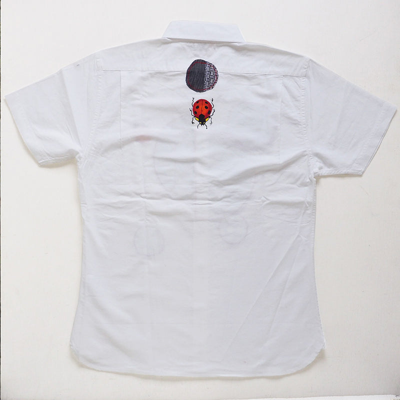 GEN SENCE Hand-painted Yuzen &amp; Remake "Round Circle Shirt" Button Down Shirt Short Sleeve White Men's [GS-SH-SS-01-WH] 