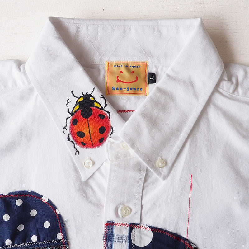 GEN SENCE Hand-painted Yuzen &amp; Remake "Round Circle Shirt" Button Down Shirt Short Sleeve White Men's [GS-SH-SS-01-WH] 