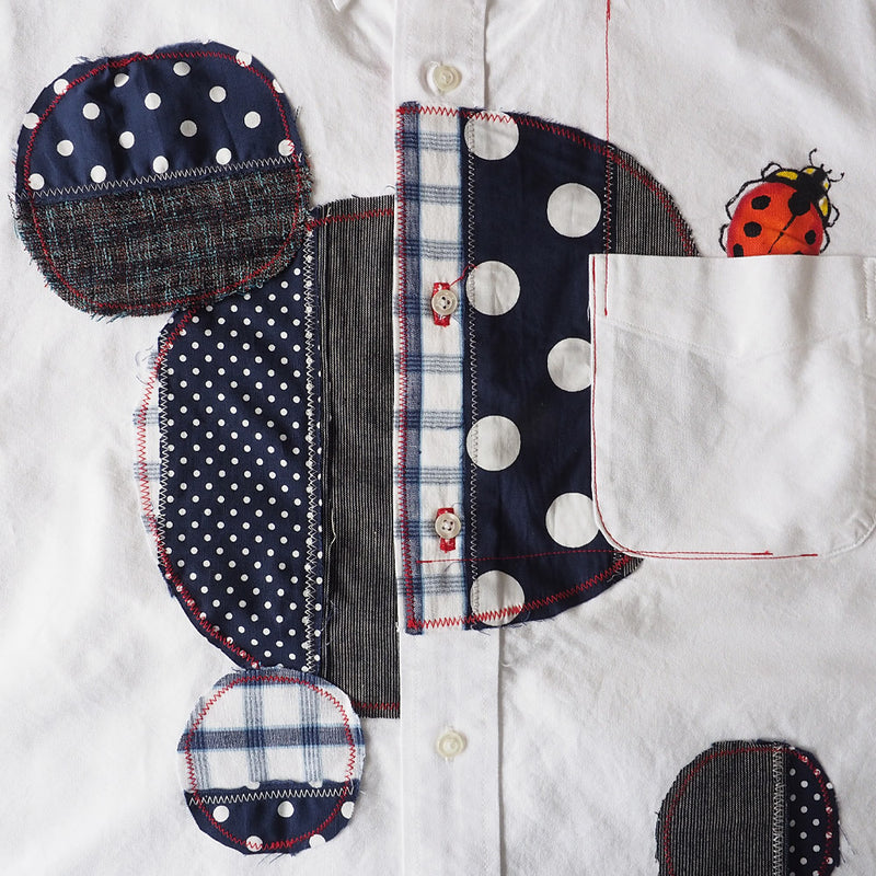 GEN SENCE Hand-painted Yuzen &amp; Remake "Round Circle Shirt" Button Down Shirt Short Sleeve White Men's [GS-SH-SS-01-WH] 