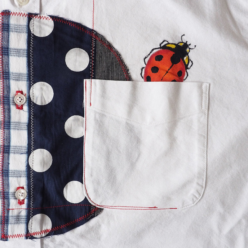 GEN SENCE Hand-painted Yuzen &amp; Remake "Round Circle Shirt" Button Down Shirt Short Sleeve White Men's [GS-SH-SS-01-WH] 