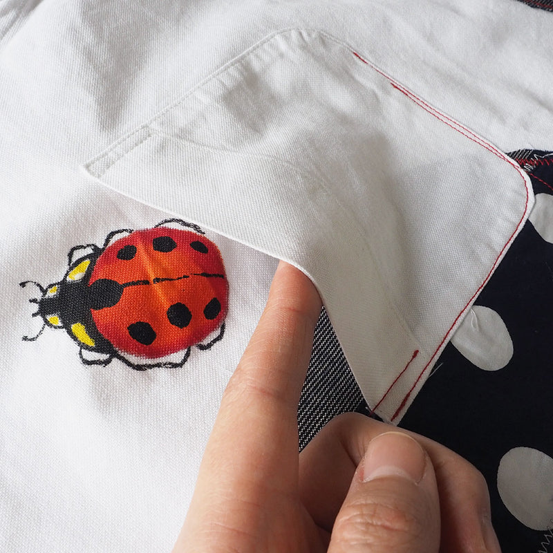 GEN SENCE Hand-painted Yuzen &amp; Remake "Round Circle Shirt" Button Down Shirt Short Sleeve White Men's [GS-SH-SS-01-WH] 