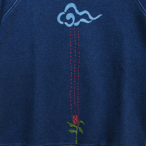 GEN SENCE Japanese Pattern Hand Painted &amp; Remake Sweatshirt Long Sleeve "Megumi no Mizu" Indigo Remake Men's [GS-TR-IND02] 