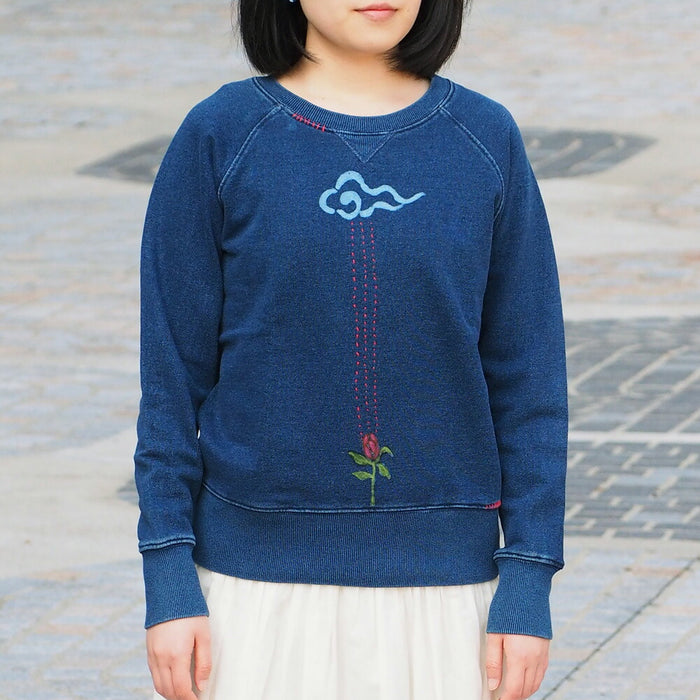 GEN SENCE Japanese Pattern Hand Painted &amp; Remake Sweatshirt Long Sleeve "Megumi no Mizu" Indigo Remake Men's [GS-TR-IND02] 