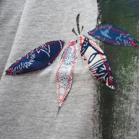 GEN SENCE Japanese pattern hand-painted &amp; remade short-sleeved T-shirt "Sagano moso bamboo" Frog Heather Gray Men's Women's [GS-TS-SS01] 