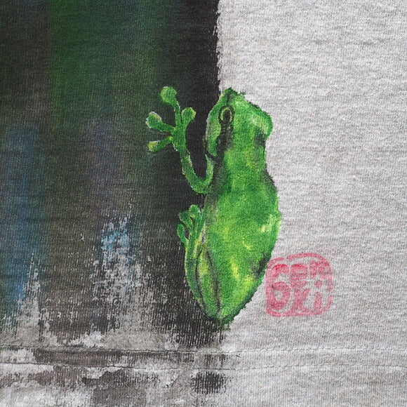 GEN SENCE Japanese pattern hand-painted &amp; remade short-sleeved T-shirt "Sagano moso bamboo" Frog Heather Gray Men's Women's [GS-TS-SS01] 