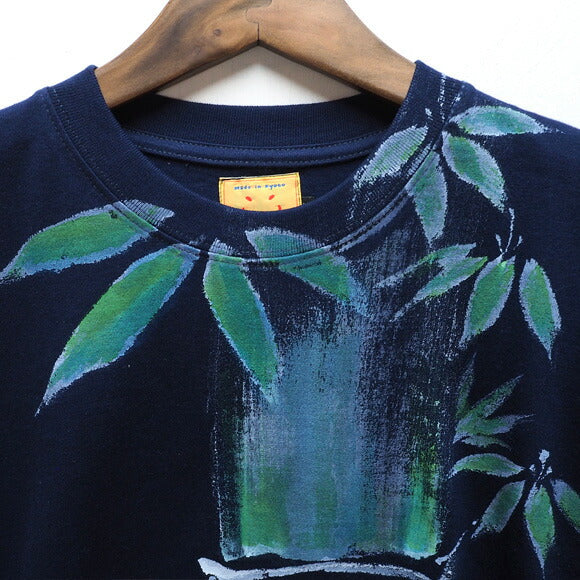 GEN SENCE Japanese pattern hand-painted &amp; remade short-sleeved T-shirt "Sagano moso bamboo" Panda navy blue men's and women's [GS-TS-SS02] 