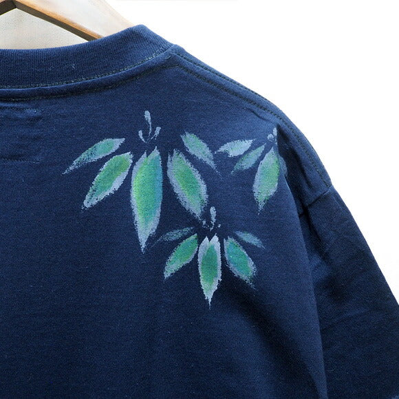 GEN SENCE Japanese pattern hand-painted &amp; remade short-sleeved T-shirt "Sagano moso bamboo" Panda navy blue men's and women's [GS-TS-SS02] 