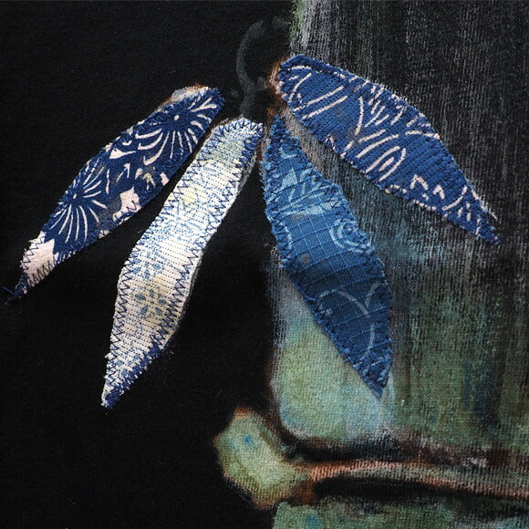 GEN SENCE Japanese pattern hand-painted &amp; remade short-sleeved T-shirt "Sagano moso bamboo" heron black men's and women's [GS-TS-SS03] 